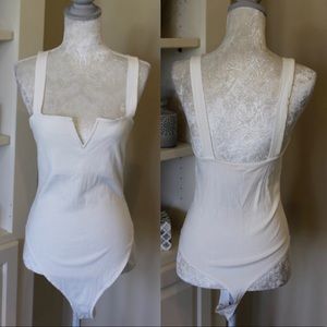 Free People White/Ivory V Cut Out Bodysuit